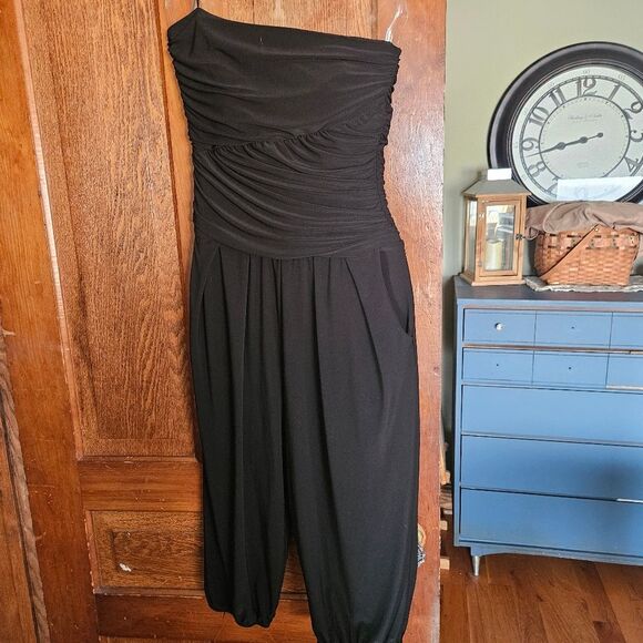 GUESS Strapless Black Sheath Jumpsuit Women’s Classic Cocktail One-Piece Large - Picture 6 of 7